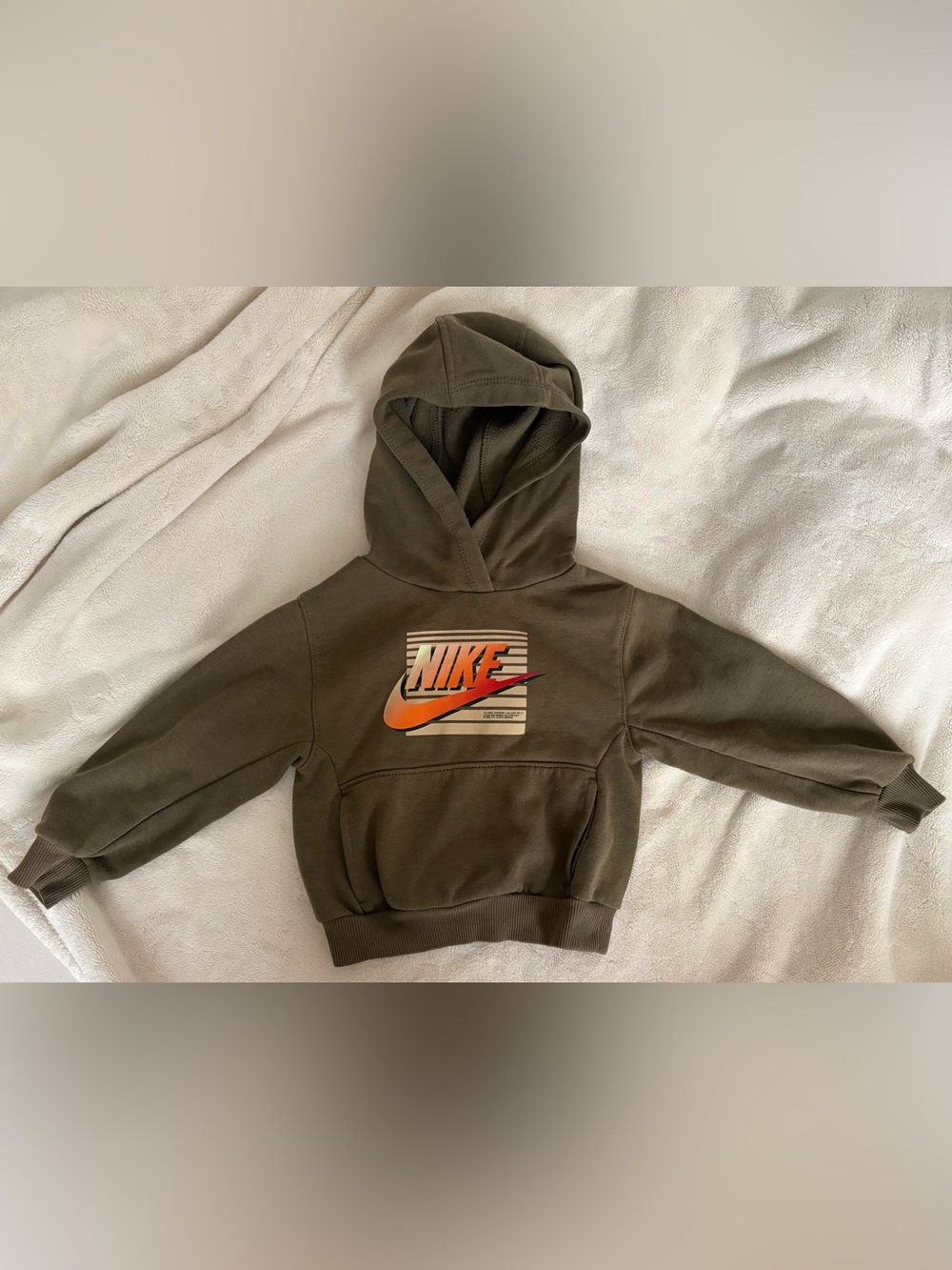 Nike Olive Green Kids Hoodie with Orange Logo